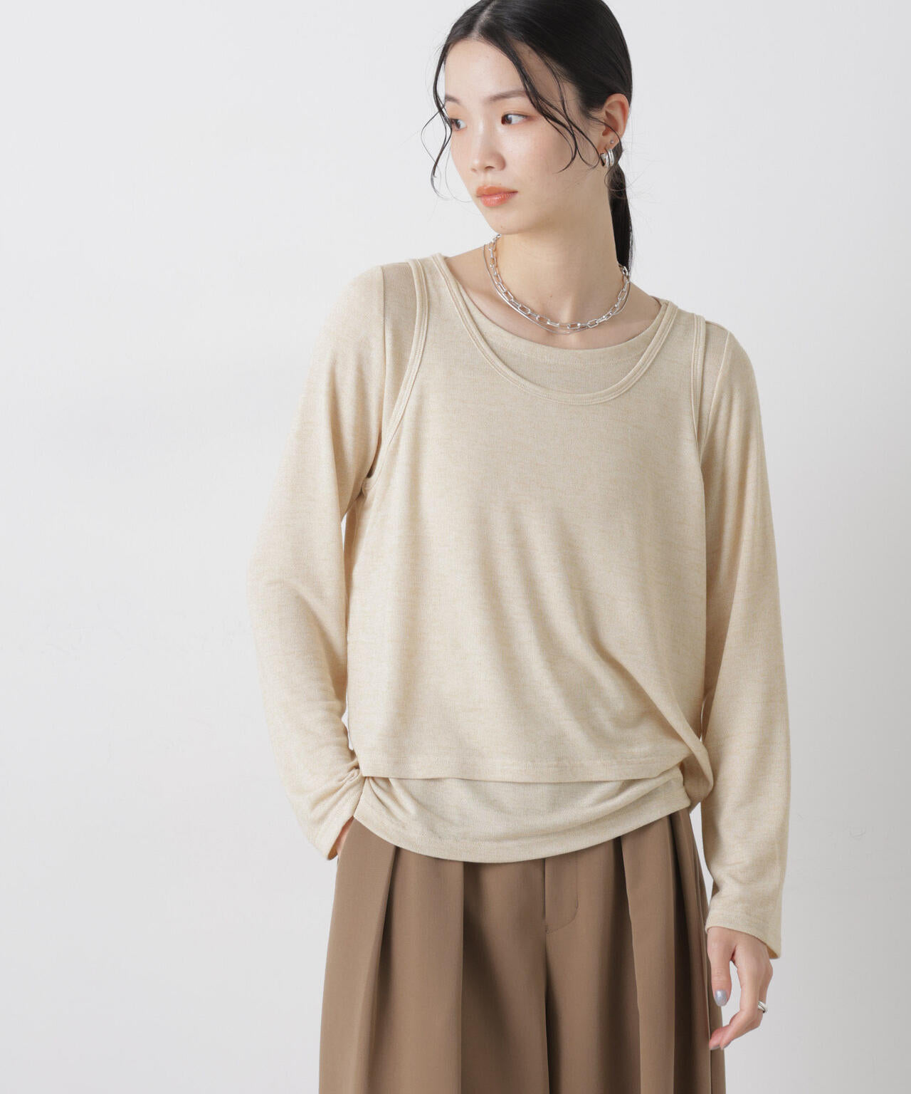 メランジカットレイヤードセットトップス