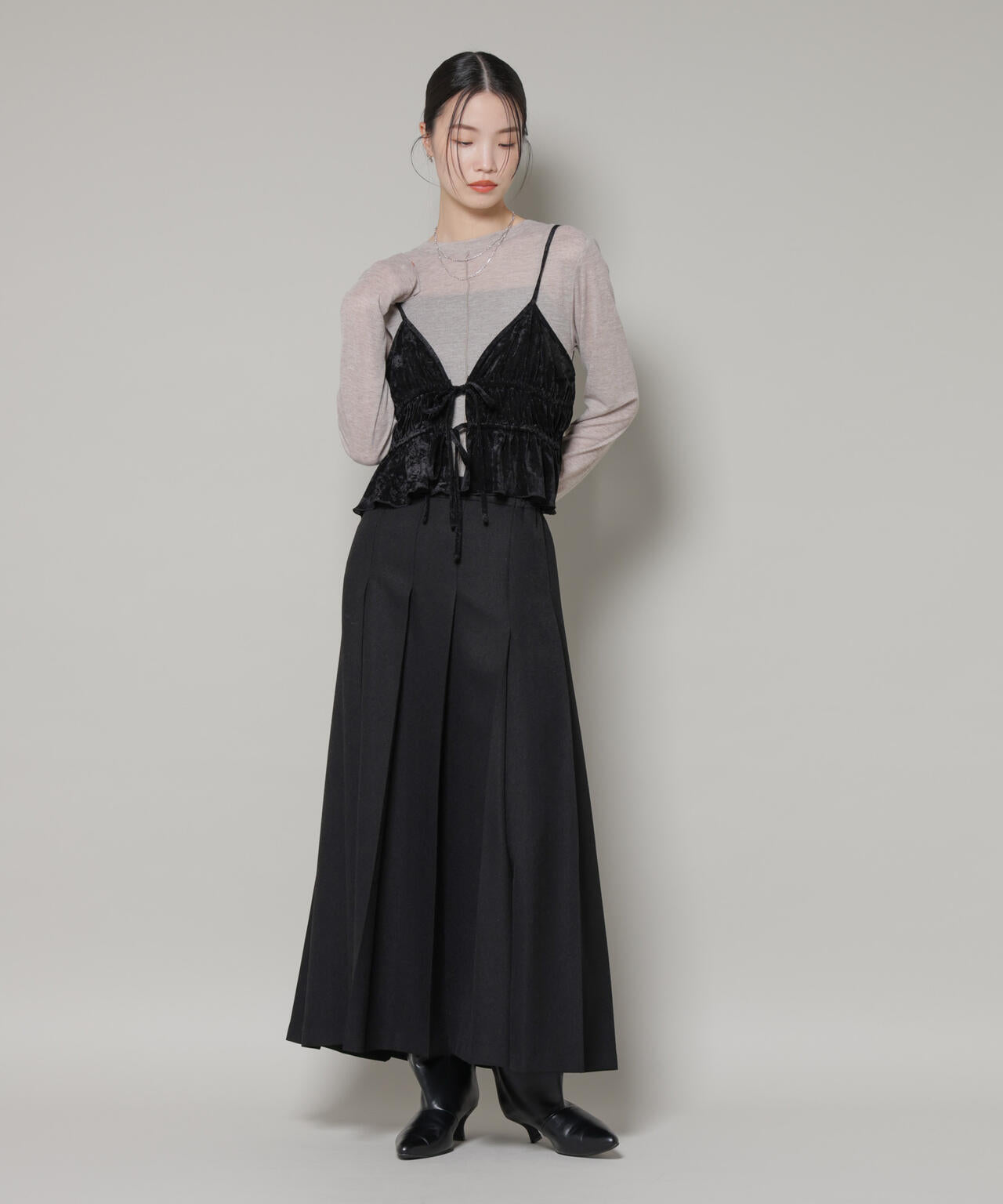 フロントリボンキャミソールビスチェ