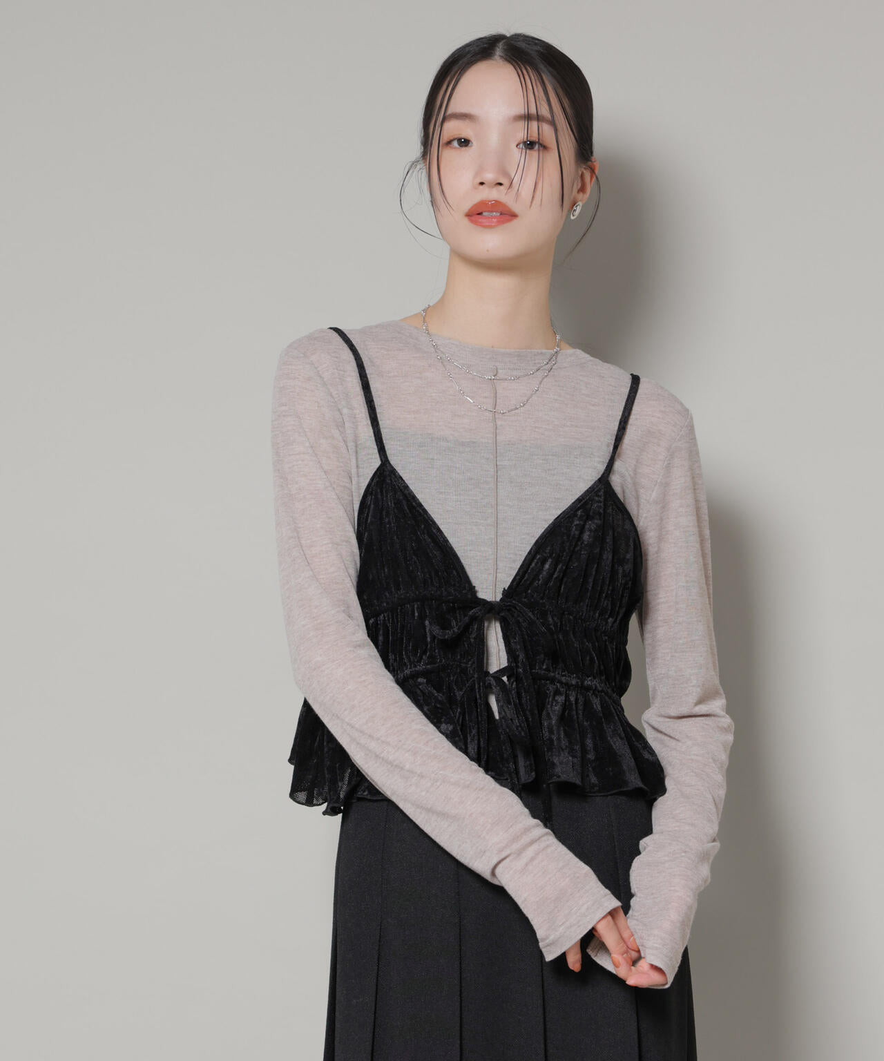 フロントリボンキャミソールビスチェ