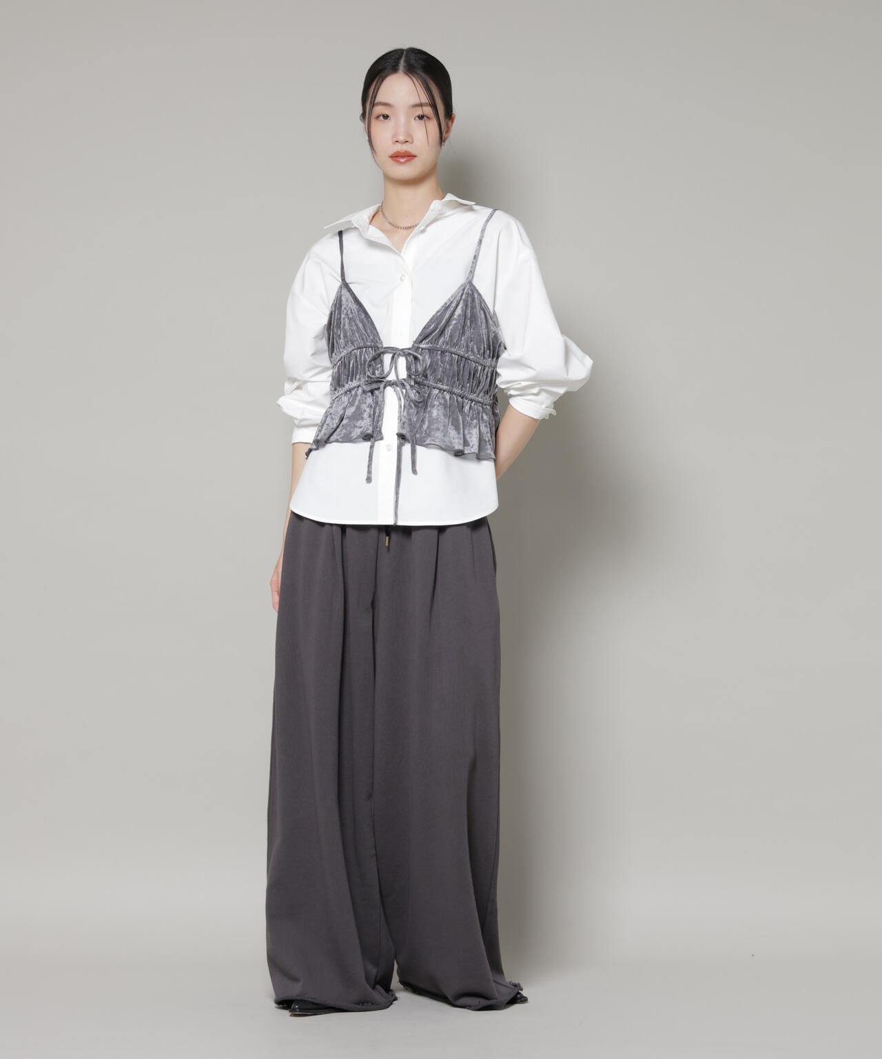 フロントリボンキャミソールビスチェ