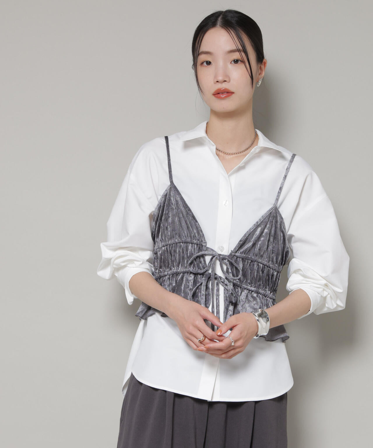 フロントリボンキャミソールビスチェ