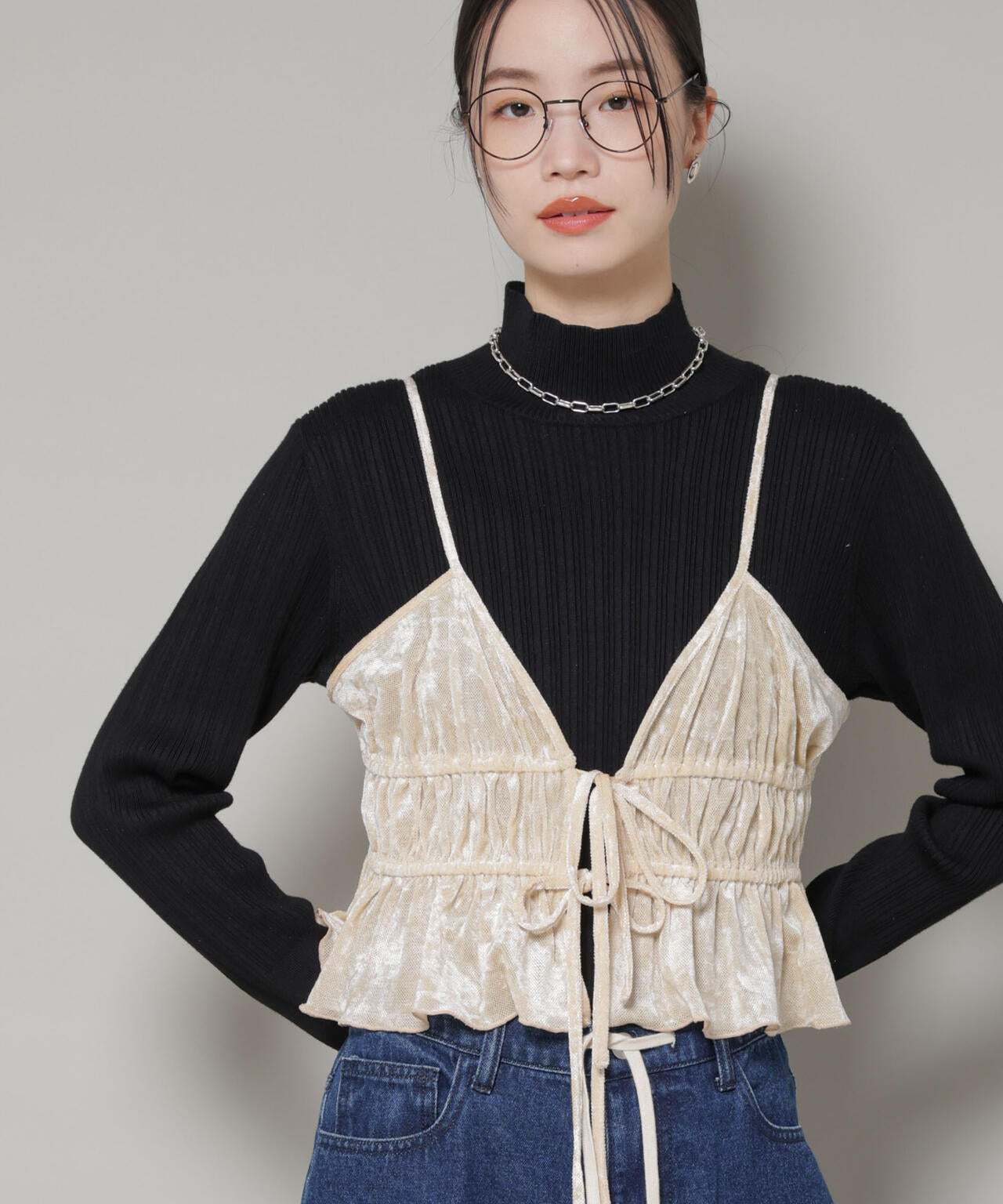 フロントリボンキャミソールビスチェ