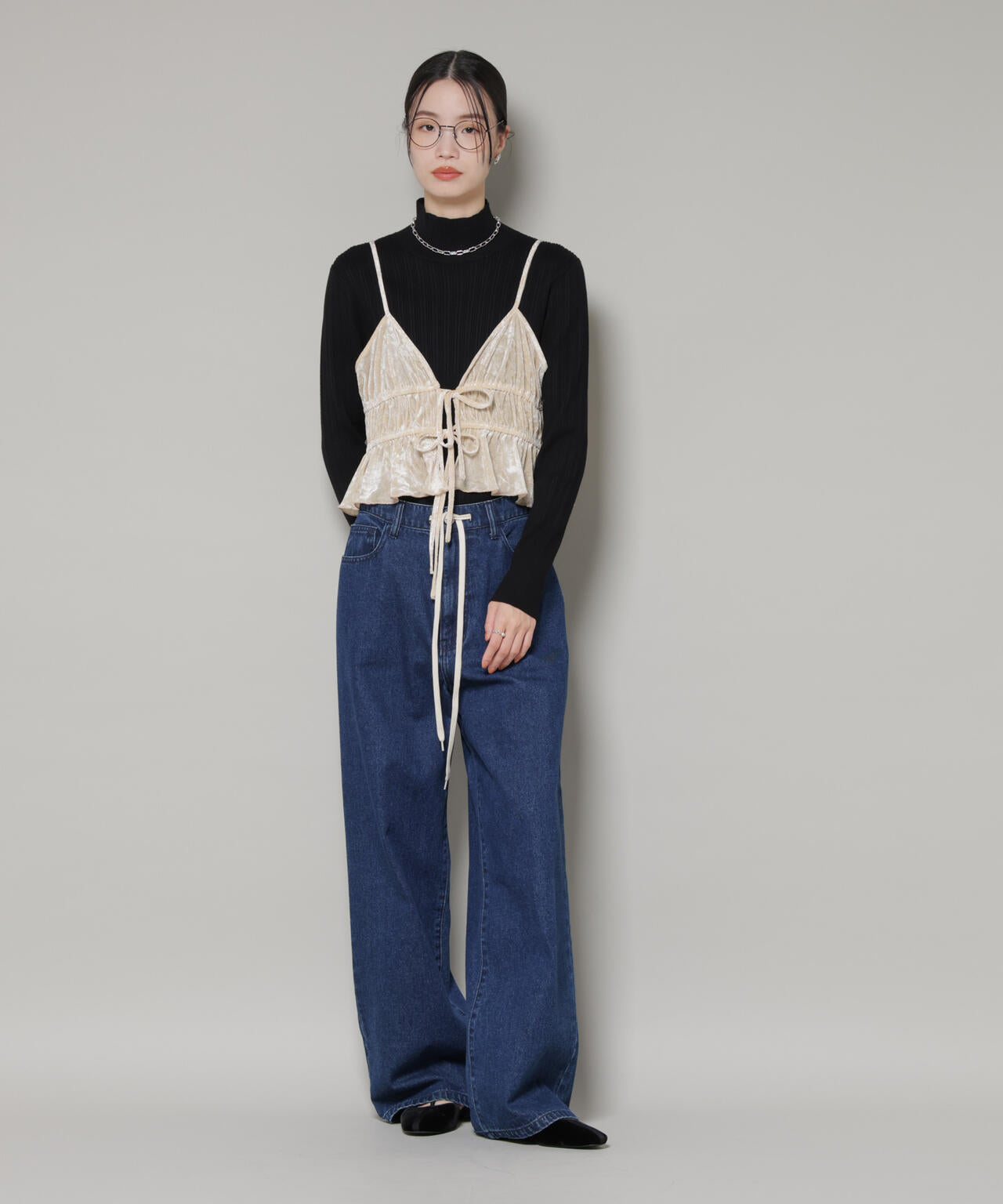 フロントリボンキャミソールビスチェ