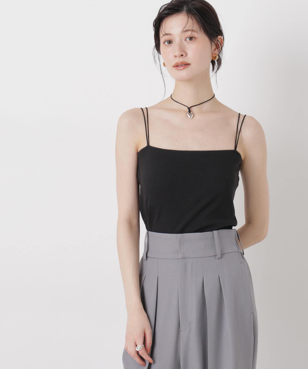 抗菌防臭リブカップ付きダブルストラップキャミソール