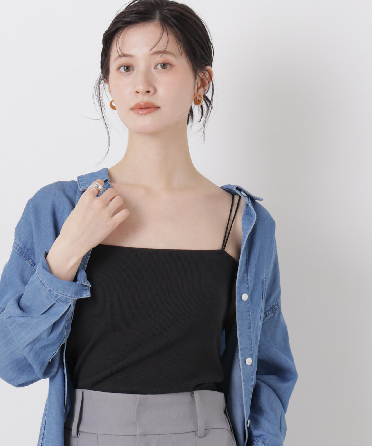 抗菌防臭リブカップ付きダブルストラップキャミソール