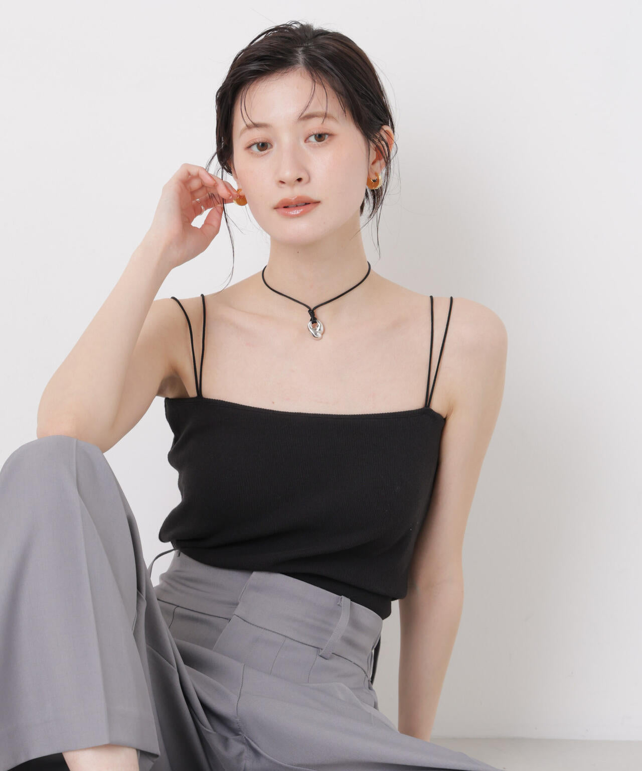 抗菌防臭リブカップ付きダブルストラップキャミソール