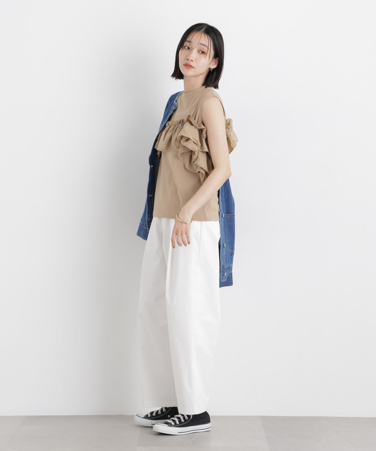 3wayデザインフリルコンビカットトップス