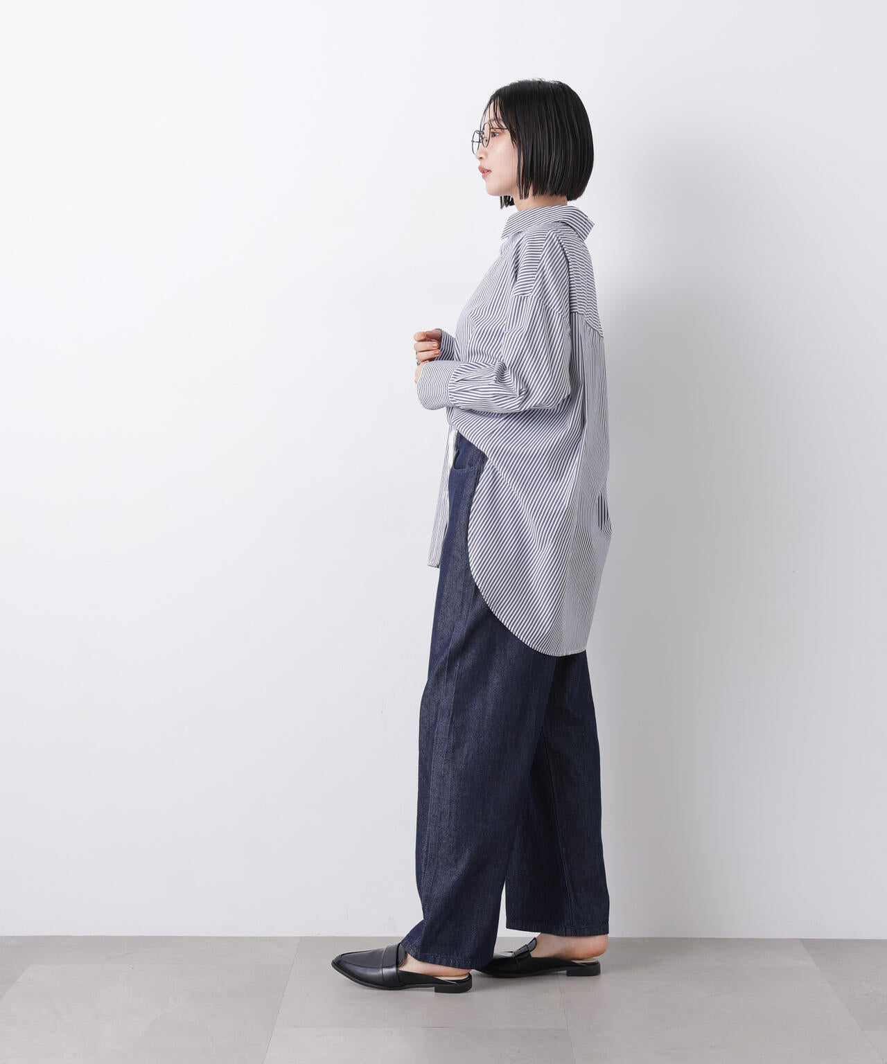 ウエストドロストワイドデニムパンツ