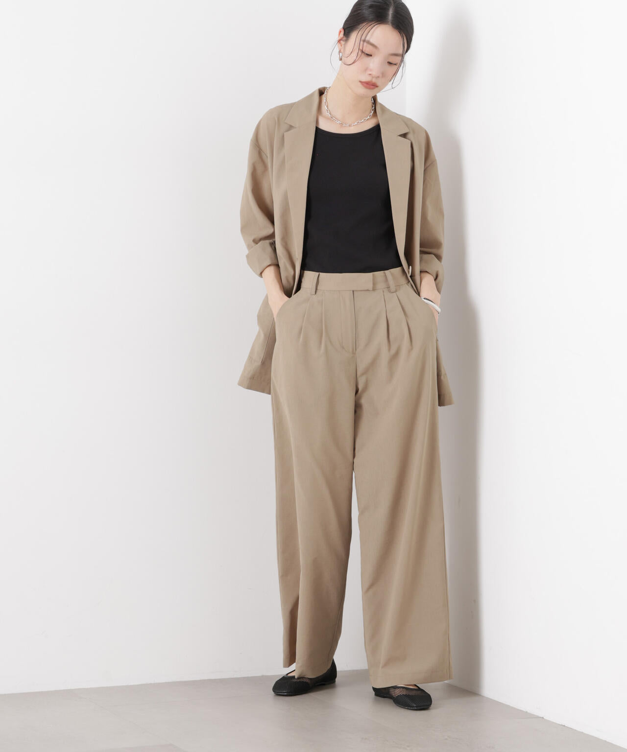 ソフトシアーツータックワイドパンツ(セットアップ可)