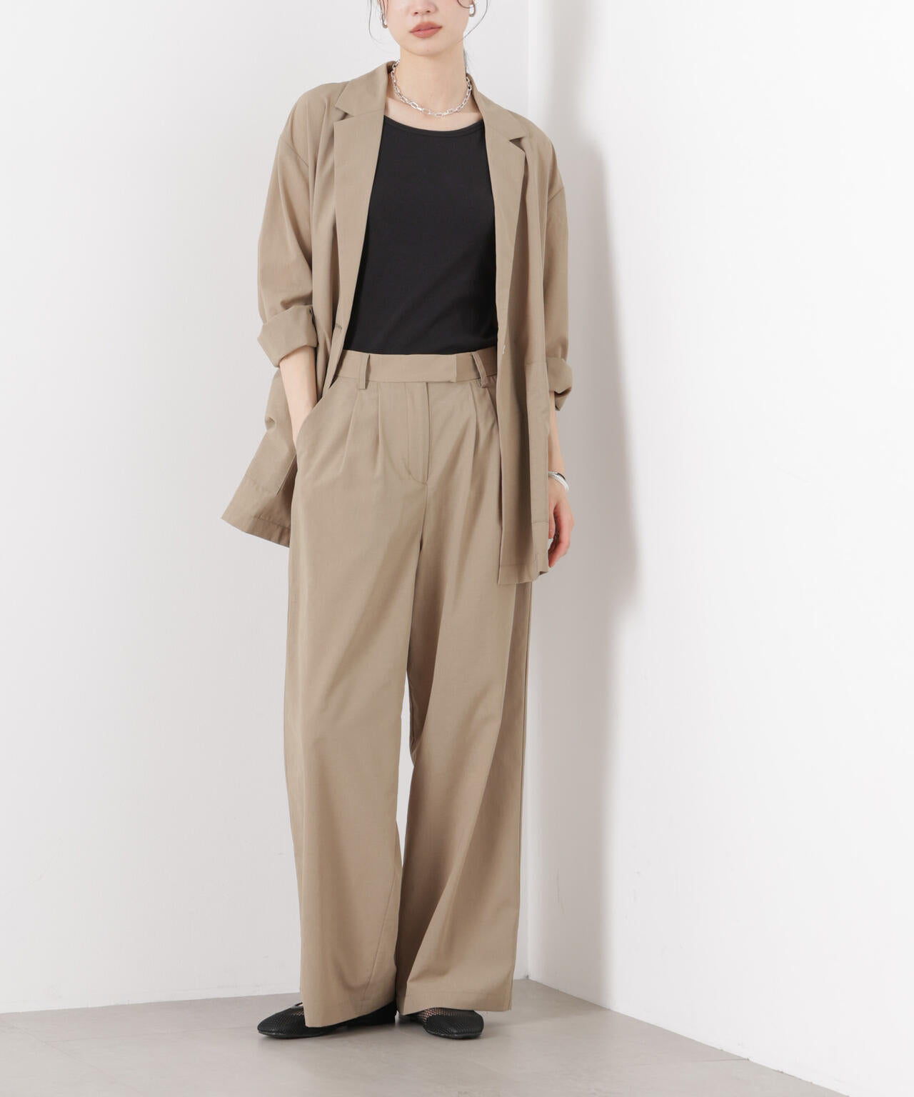 ソフトシアーツータックワイドパンツ(セットアップ可)