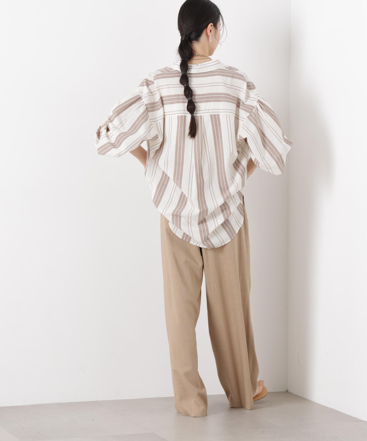 多機能リネン混リボンベルト付タックワイドパンツ(セットアップ可)