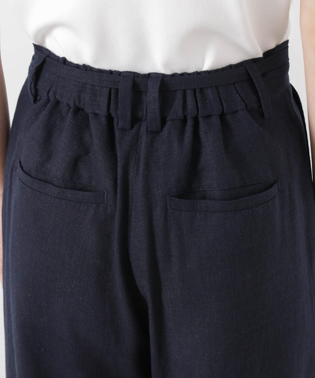 多機能リネン混リボンベルト付タックワイドパンツ(セットアップ可)