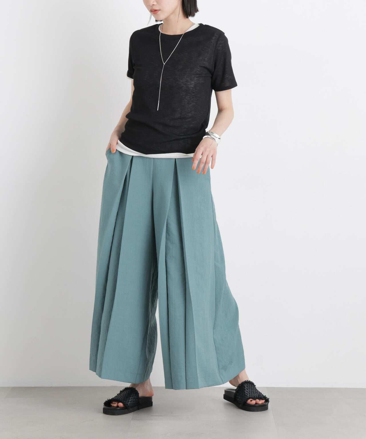 タンブラーブッチャーボックスプリーツワイドパンツ(セットアップ可)