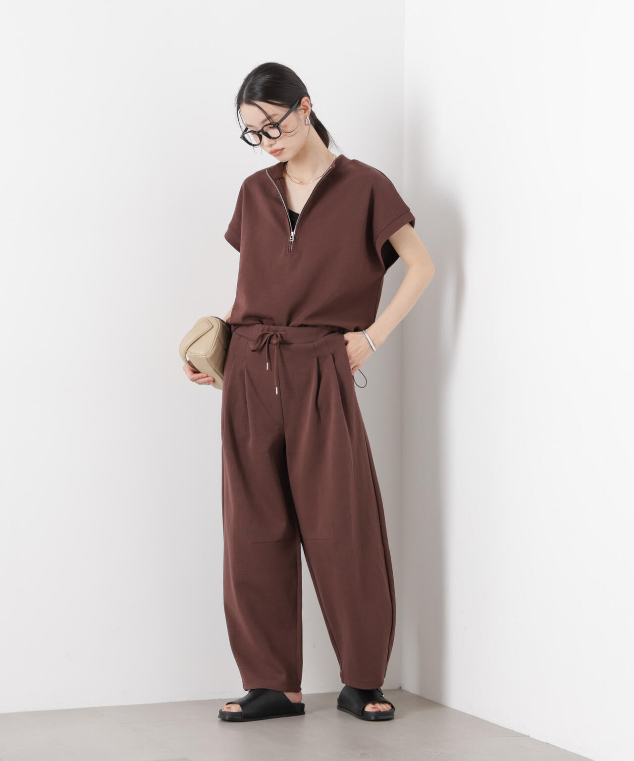接触冷感ダンボールカットカーブシルエットパンツ(セットアップ可