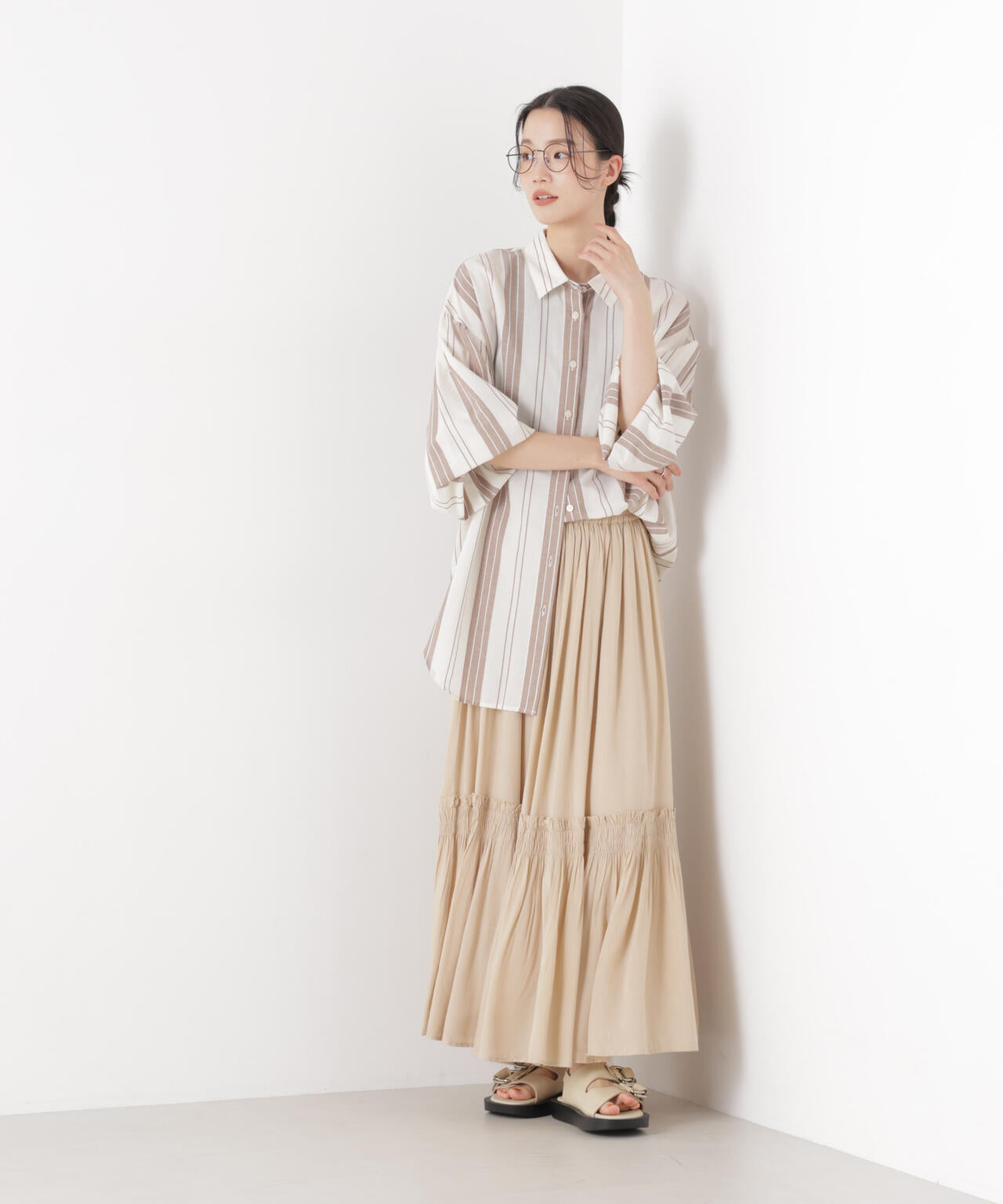 made in INDIA 切り替えギャザースカート(セットアップ可)