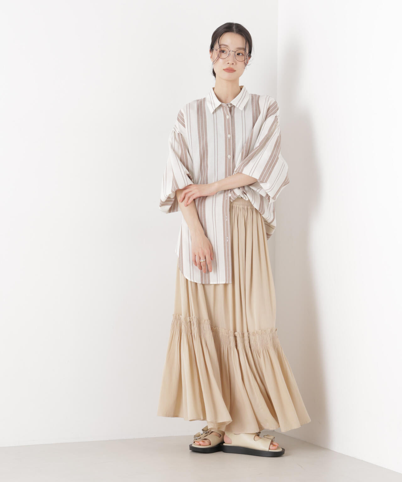 made in INDIA 切り替えギャザースカート(セットアップ可)