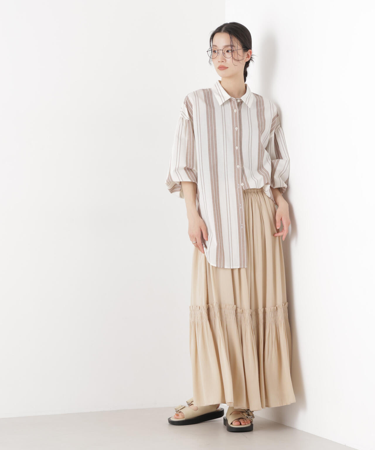 made in INDIA 切り替えギャザースカート(セットアップ可)