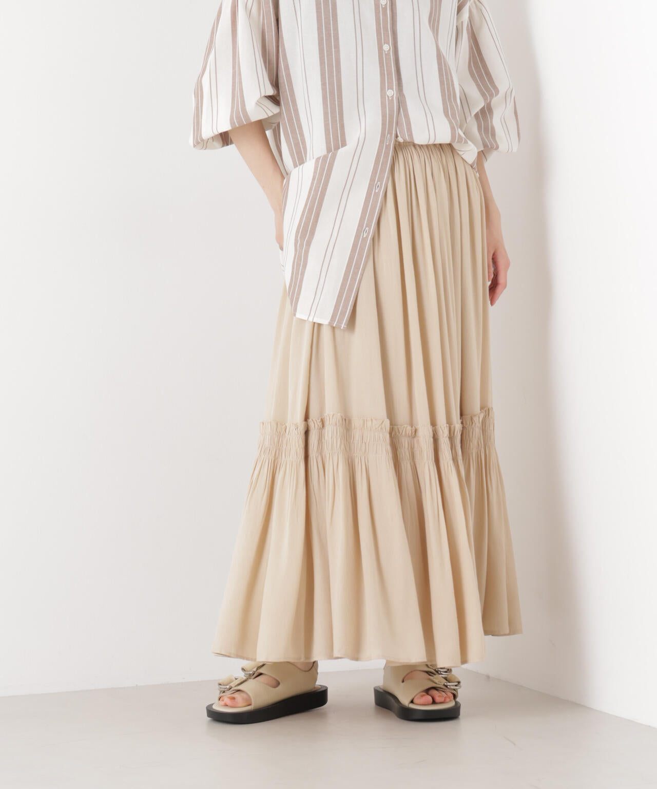 made in INDIA 切り替えギャザースカート(セットアップ可)