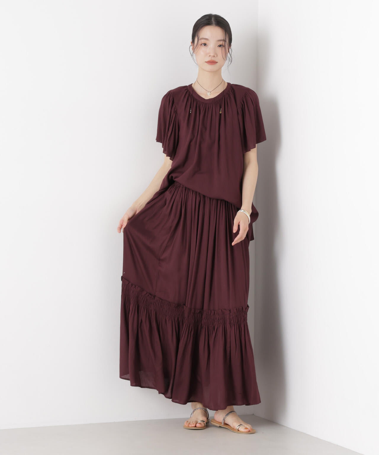 made in INDIA 切り替えギャザースカート(セットアップ可)