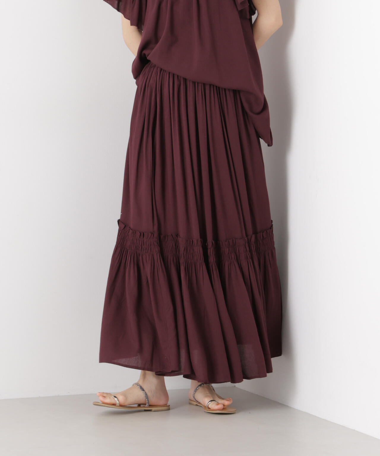 made in INDIA 切り替えギャザースカート(セットアップ可)