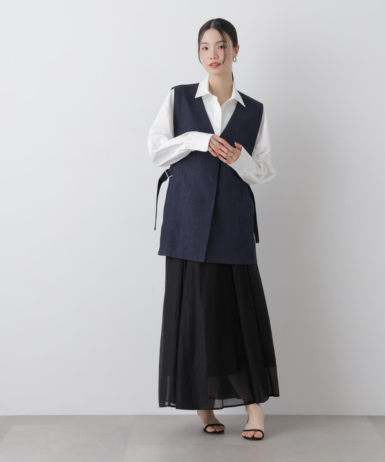 シアーオーガンジータックフレアスカート