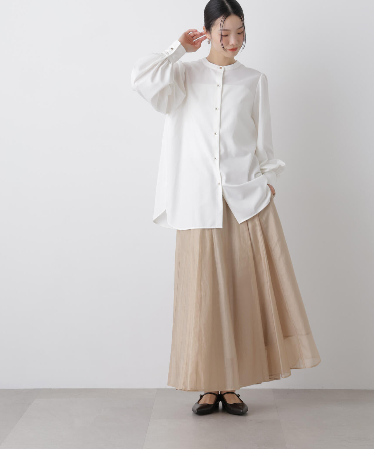 シアーオーガンジータックフレアスカート