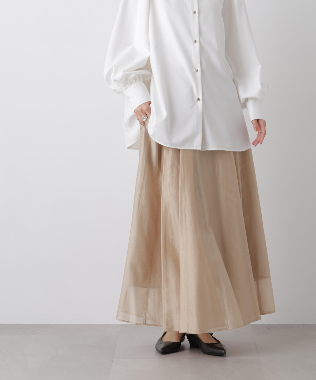 シアーオーガンジータックフレアスカート