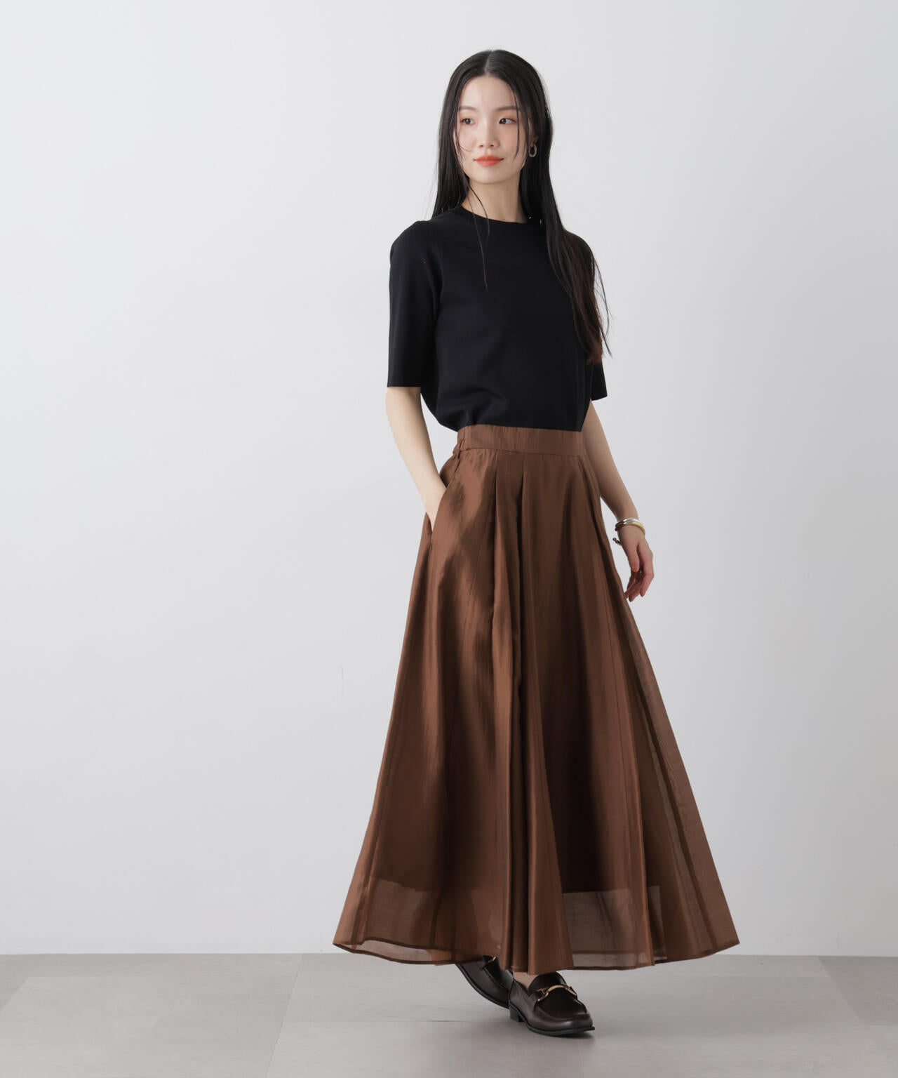 シアーオーガンジータックフレアスカート