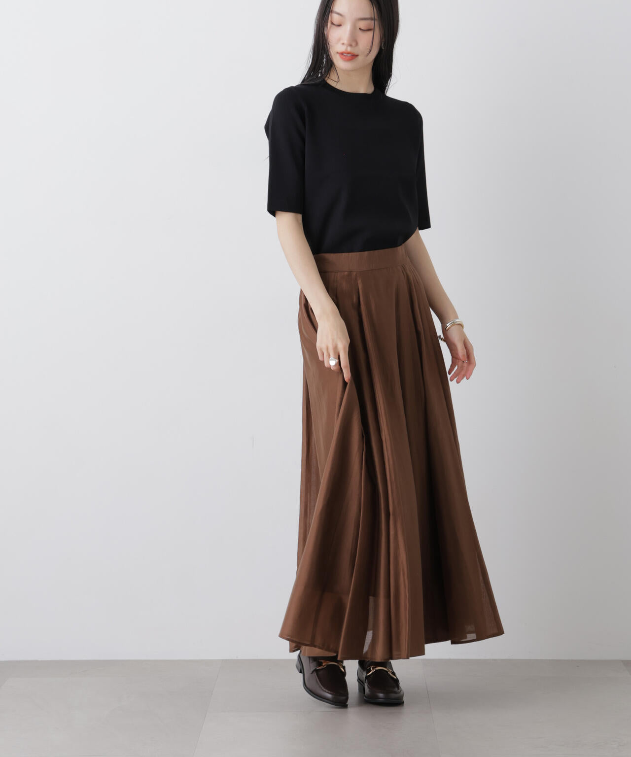 シアーオーガンジータックフレアスカート