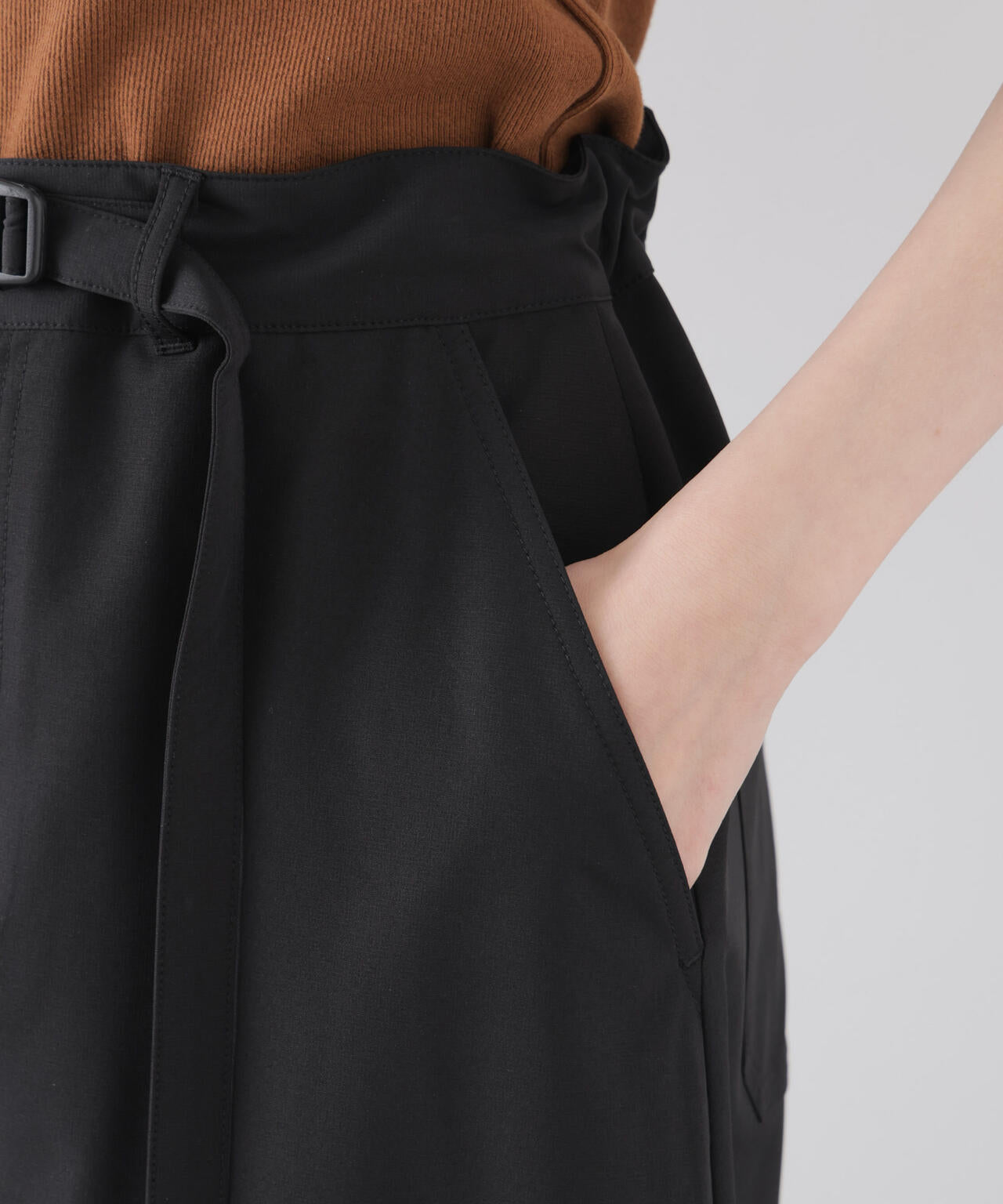 多機能2wayストレッチ ベルテッドセミフレアマキシスカート(セットアップ可)