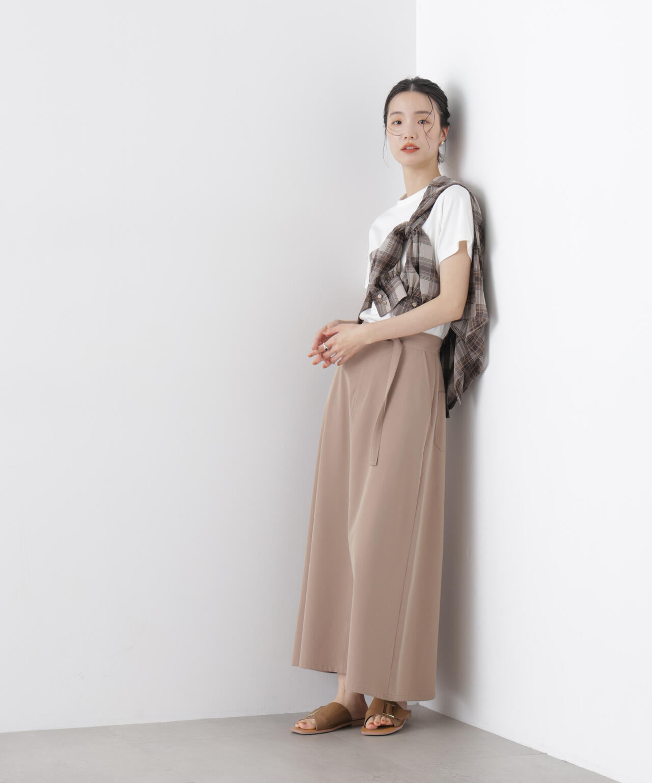 多機能2wayストレッチ ベルテッドセミフレアマキシスカート(セットアップ可)