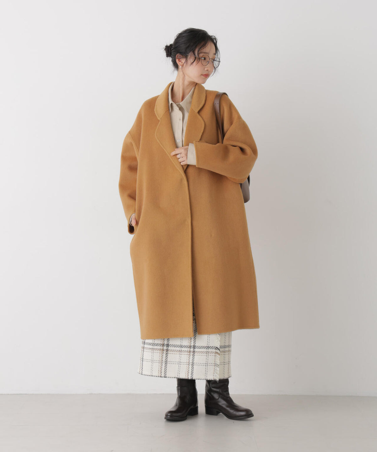ウール混ダブルフェイスリバーロングコート