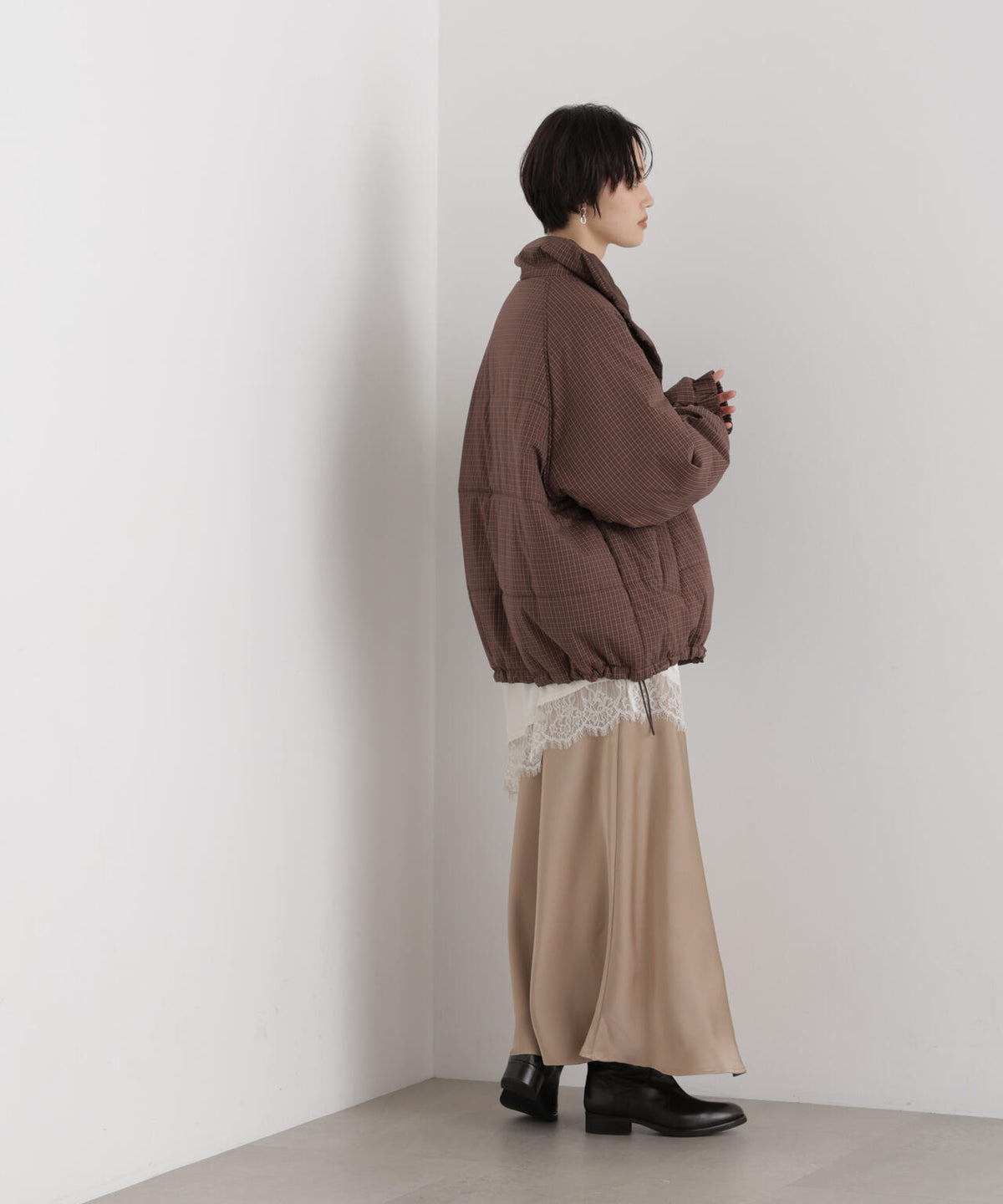 撥水加工 リバーシブルチェック中綿ブルゾン