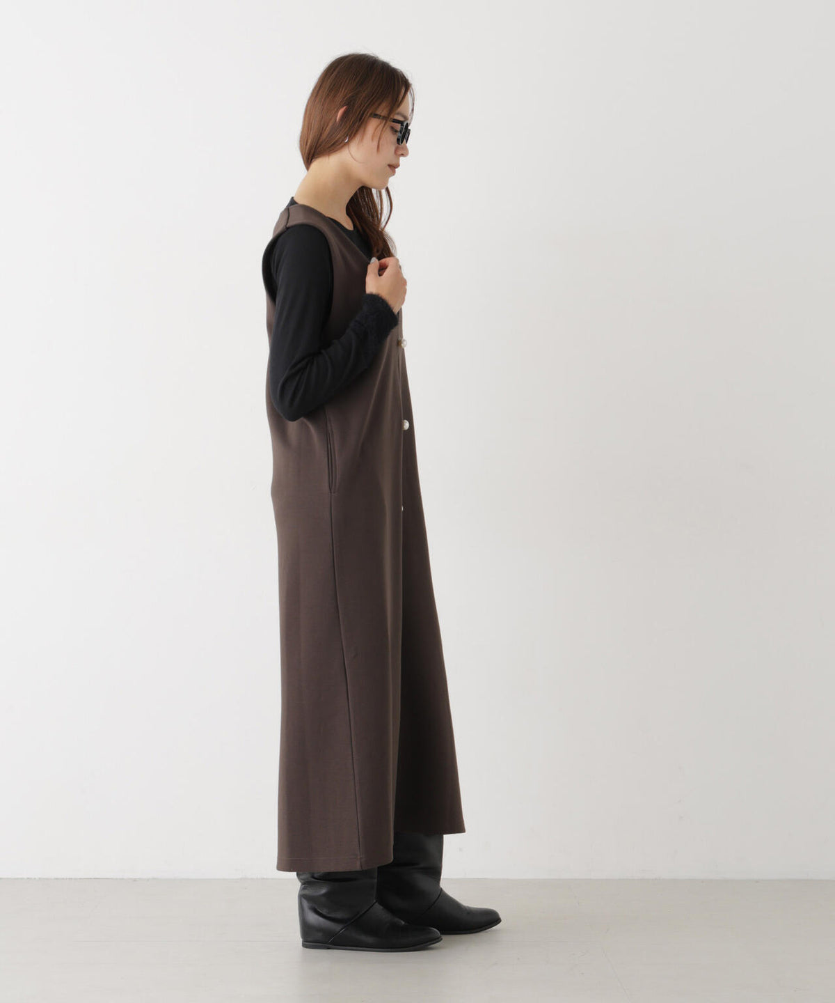 ファースリーブトップス×パールワンピース アンサンブルセット