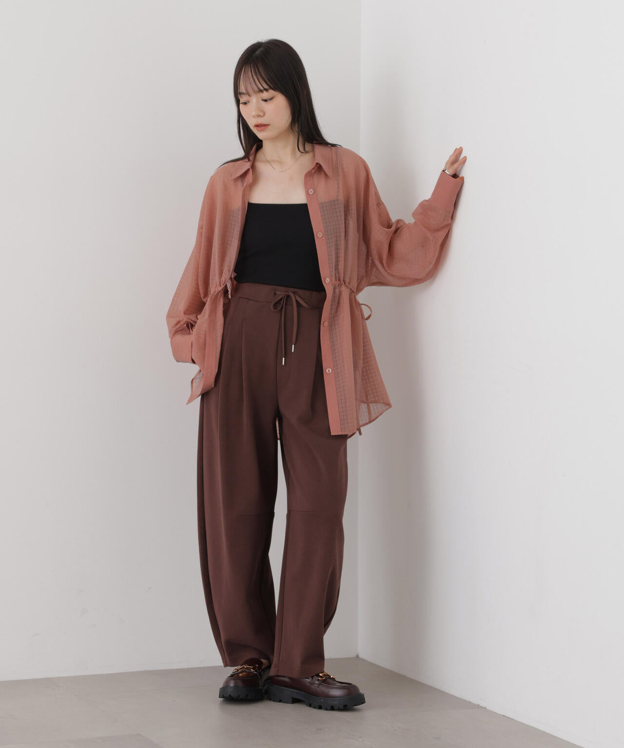 シアーチェックドロストシャツ