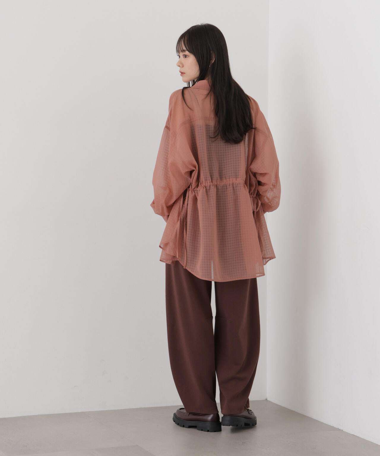 シアーチェックドロストシャツ