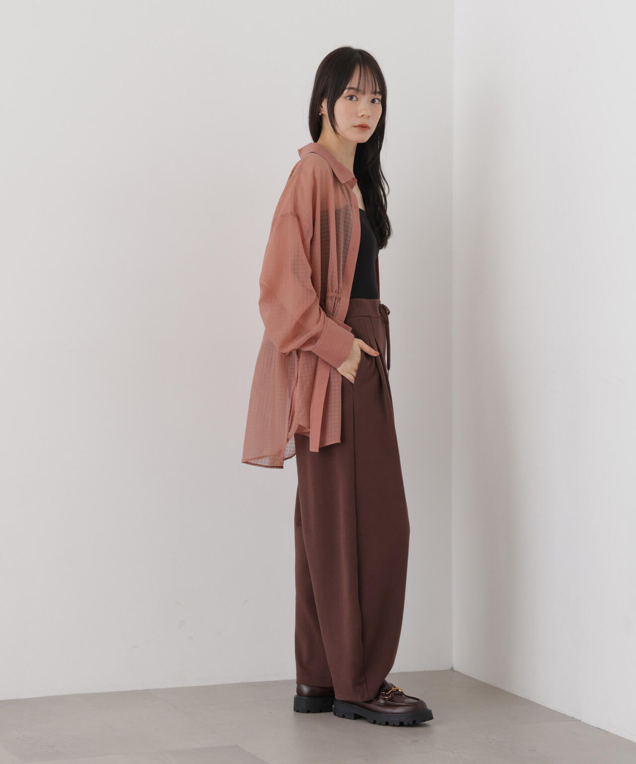 シアーチェックドロストシャツ
