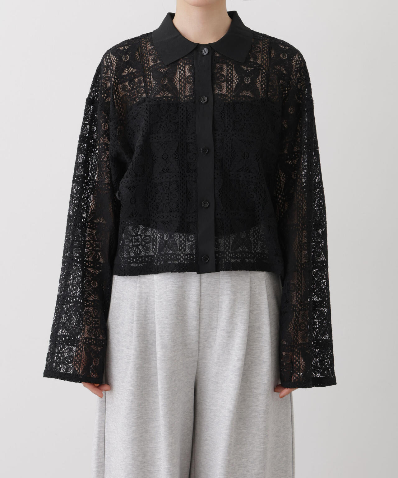 幾何柄レースクロップドシャツ(セットアップ可)