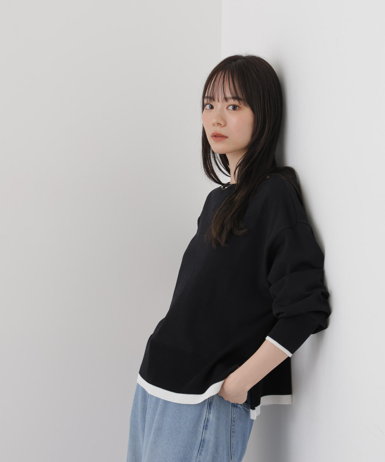洗濯機洗可配色ボートネックワイドトップス