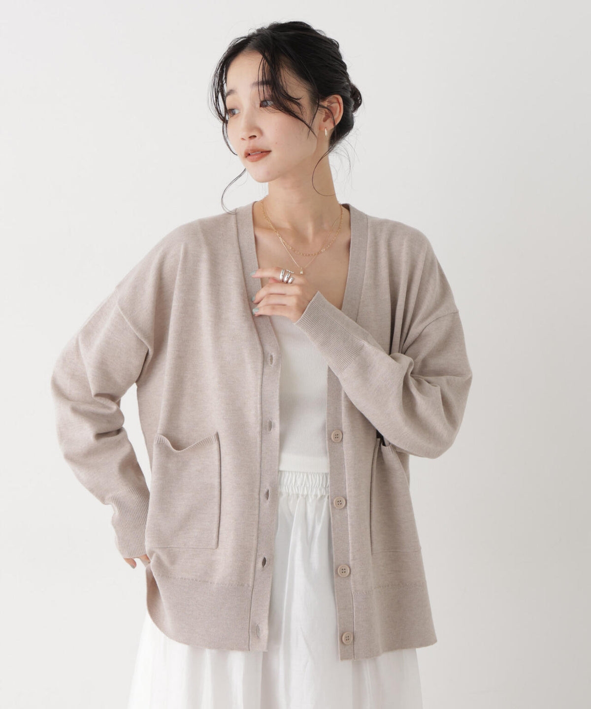 毛玉ができにくいニット Vネックワイドカーディガン(セットアップ可)