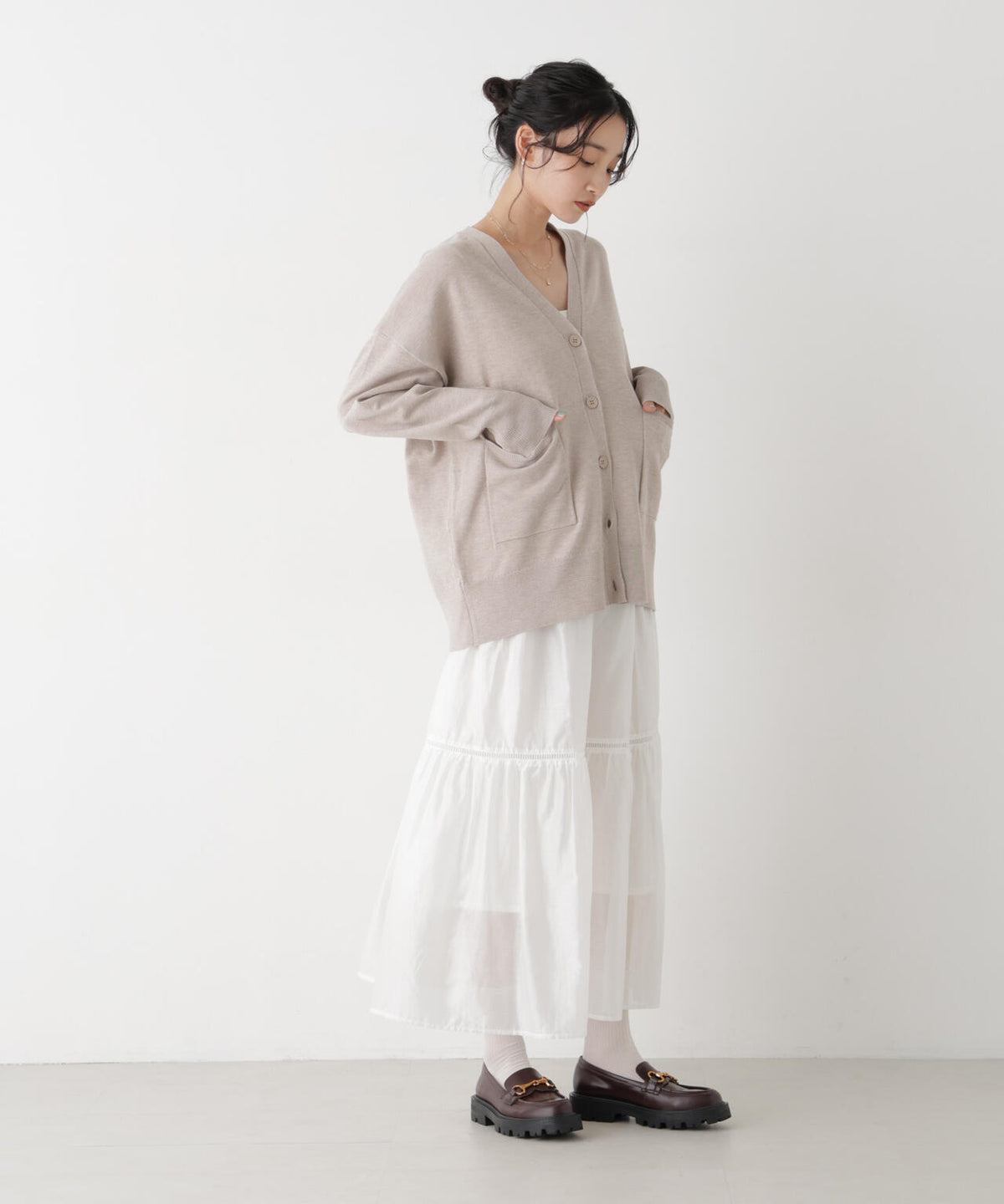 毛玉ができにくいニット Vネックワイドカーディガン(セットアップ可)