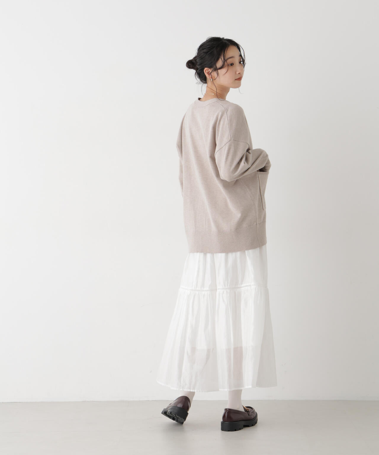 毛玉ができにくいニット Vネックワイドカーディガン(セットアップ可)