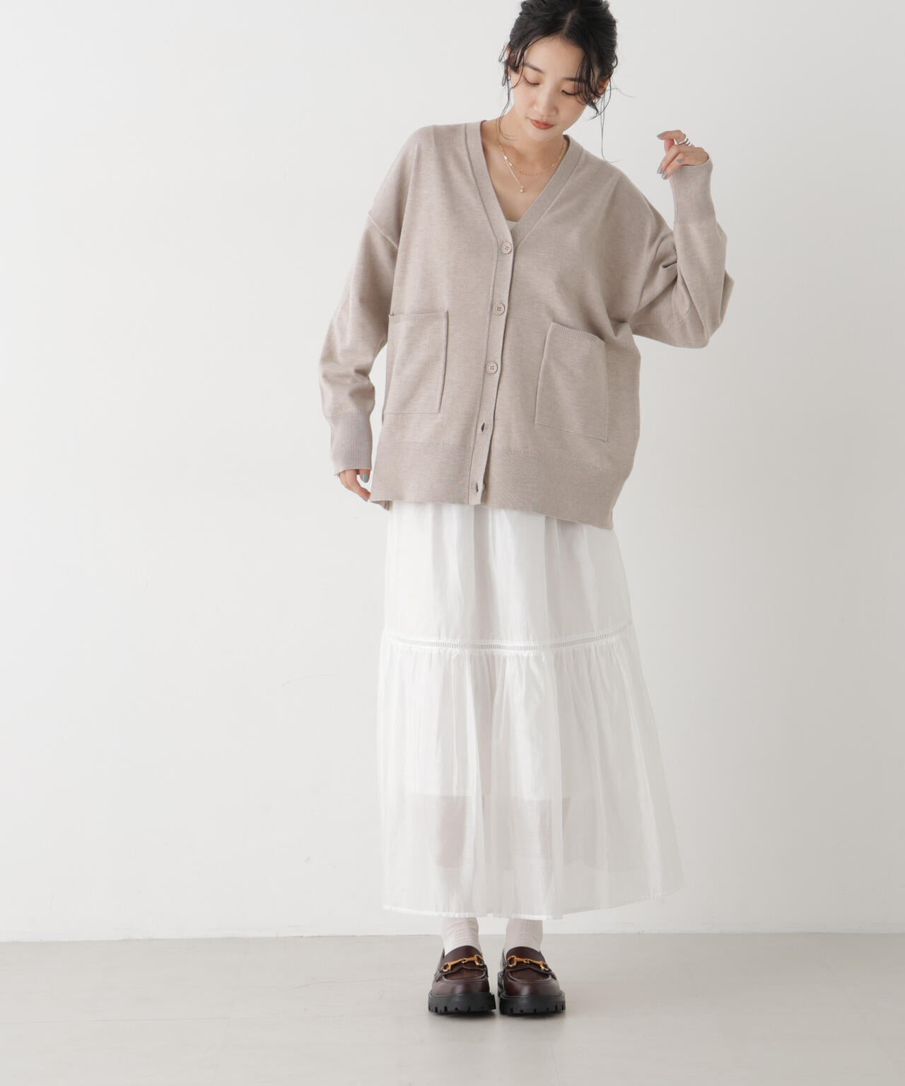 毛玉ができにくいニット Vネックワイドカーディガン(セットアップ可)