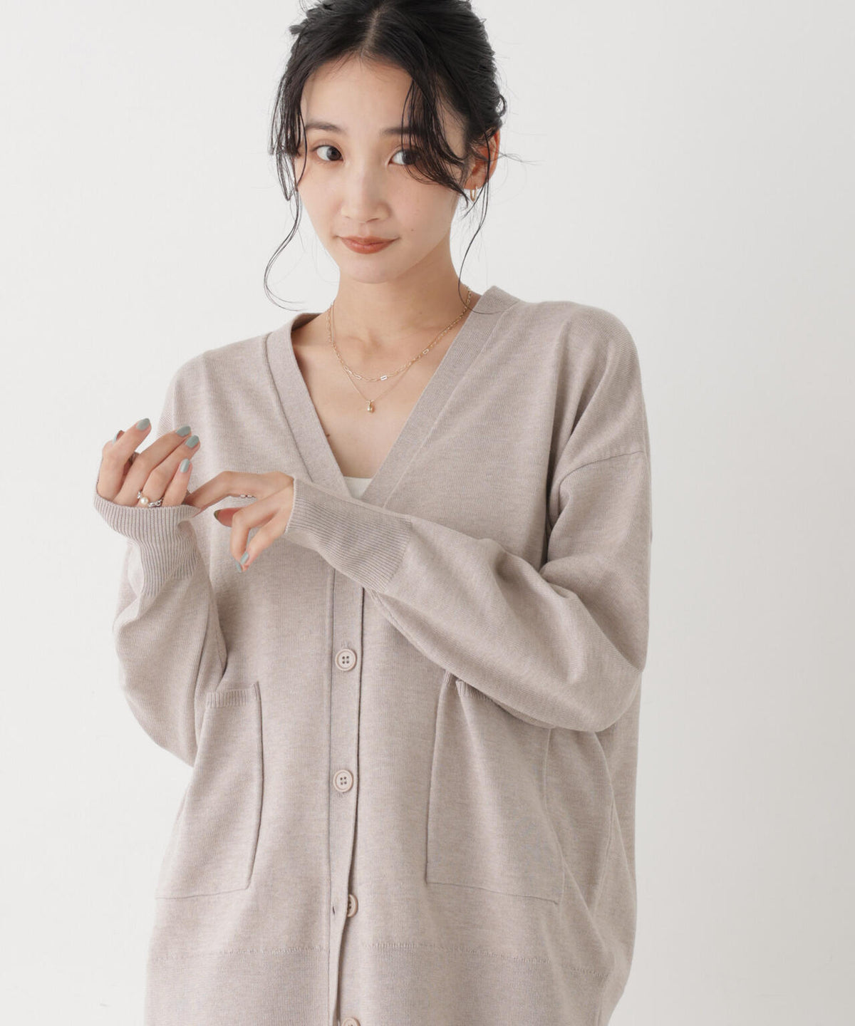 毛玉ができにくいニット Vネックワイドカーディガン(セットアップ可)