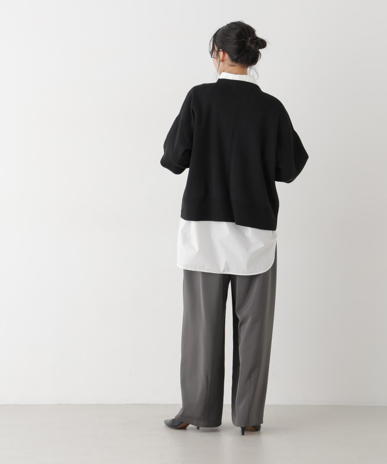 毛玉ができにくいニット クルーネックワイドトップス(セットアップ可)