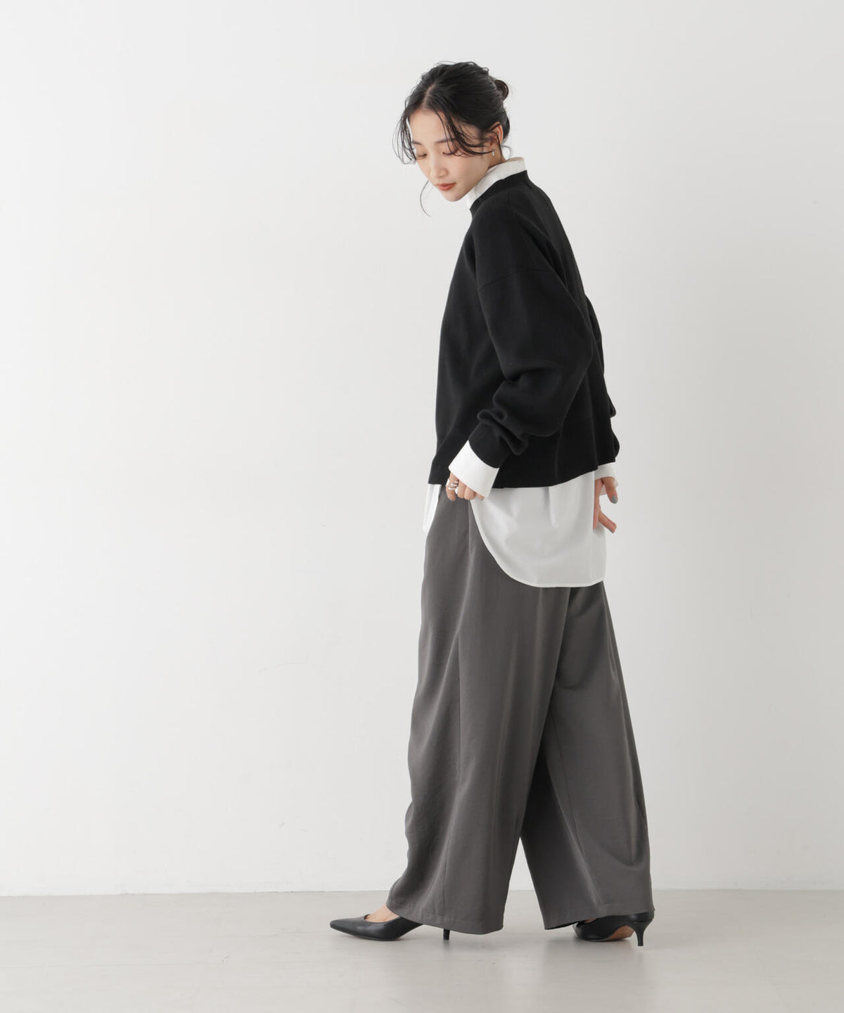 毛玉ができにくいニット クルーネックワイドトップス(セットアップ可)