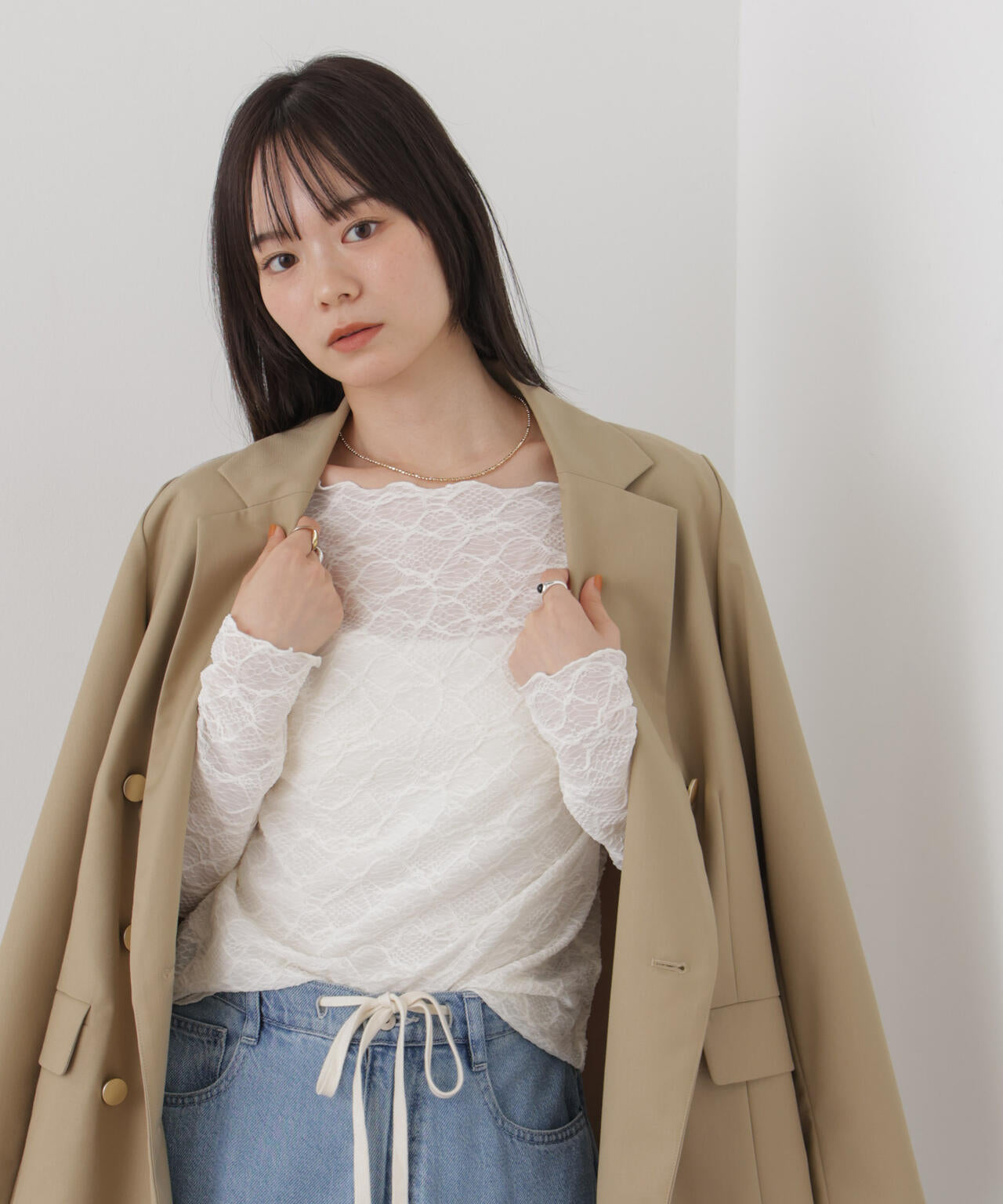 ウェーブジャガードカットメローロングスリーブトップス