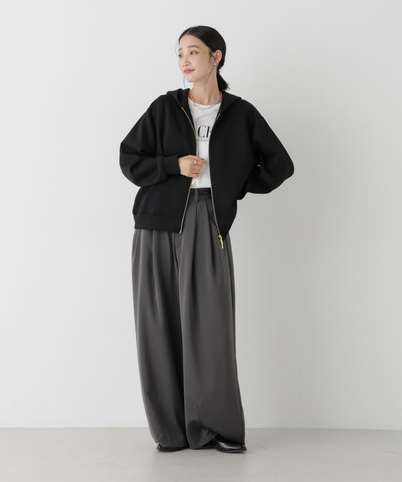 スポンディッシュダンボールカットジップアップフードトップス(セットアップ可)