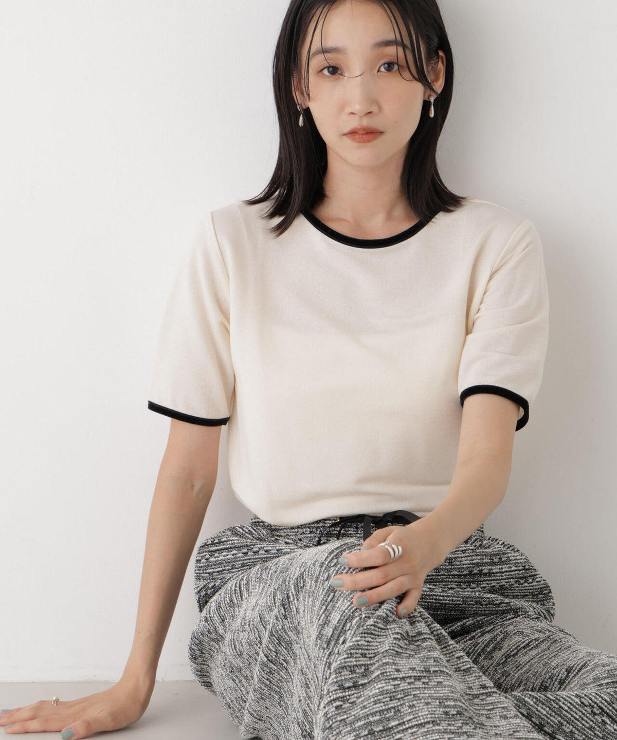 WEB限定/ベロアパイピングリンガーTシャツ