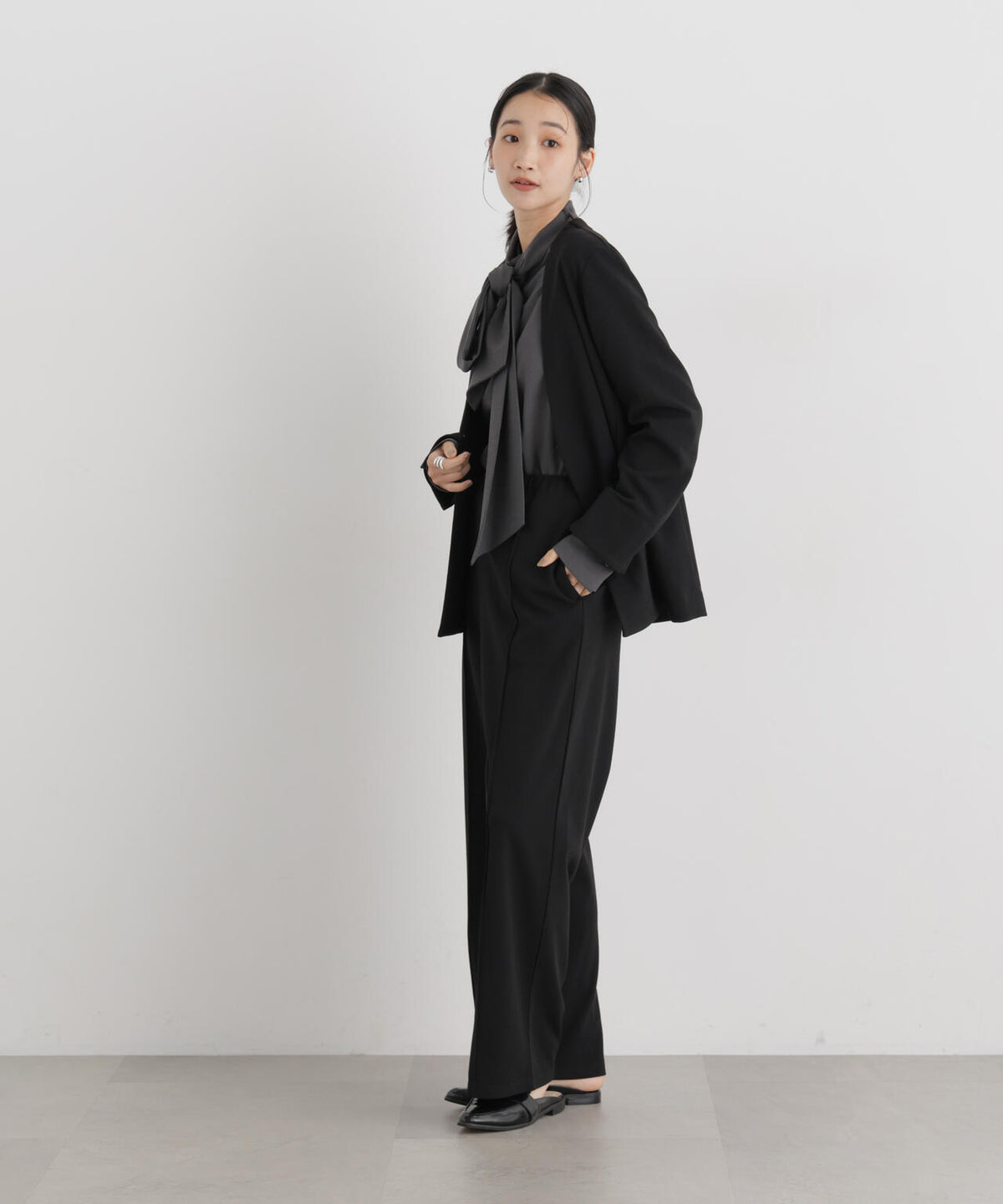 ストレッチカットジョーゼットイージーワイドパンツ(セットアップ可)